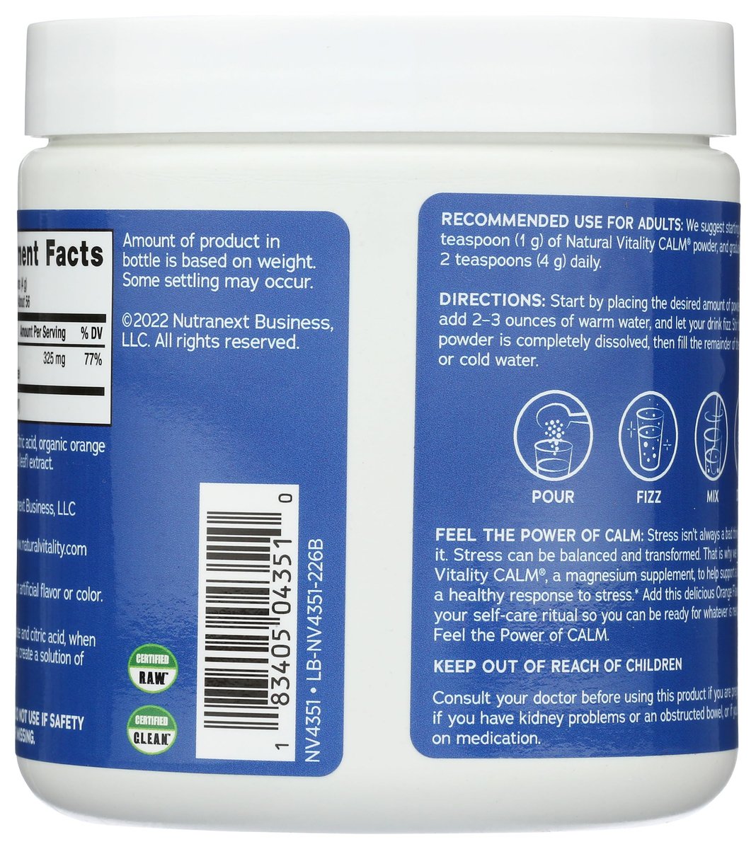 Natural Vitality Calm Magnesium Ergänzung, Anti-Stress Getränkepulver, glutenfrei, vegan, nicht-GVO, Orange, 227 g