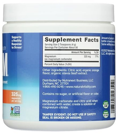 Natural Vitality Calm Magnesium Ergänzung, Anti-Stress Getränkepulver, glutenfrei, vegan, nicht-GVO, Orange, 227 g