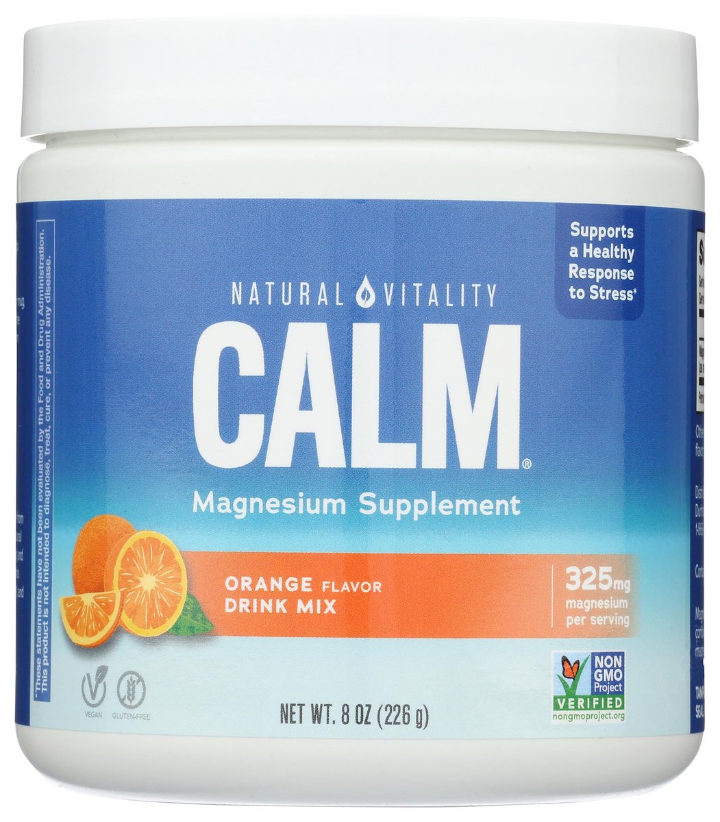 Natural Vitality Calm Magnesium Ergänzung, Anti-Stress Getränkepulver, glutenfrei, vegan, nicht-GVO, Orange, 227 g