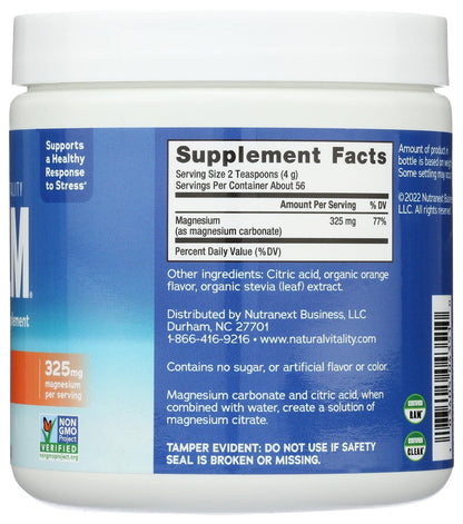Natural Vitality Calm Magnesium Ergänzung, Anti-Stress Getränkepulver, glutenfrei, vegan, nicht-GVO, Orange, 227 g