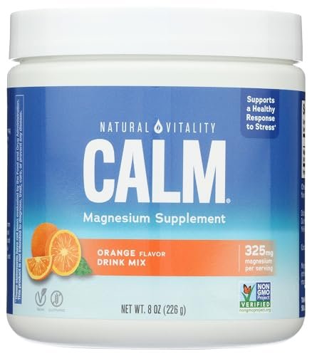 Natural Vitality Calm Magnesium Ergänzung, Anti-Stress Getränkepulver, glutenfrei, vegan, nicht-GVO, Orange, 227 g
