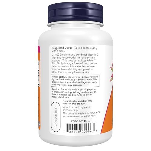 NOW Foods C-1000 & Zink Immun-Komplex, Saisonale Unterstützung, Antioxidans Schutz, 90 Vegane Kapseln