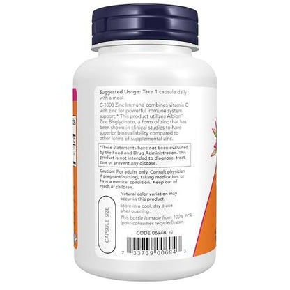 NOW Foods C-1000 & Zink Immun-Komplex, Saisonale Unterstützung, Antioxidans Schutz, 90 Vegane Kapseln