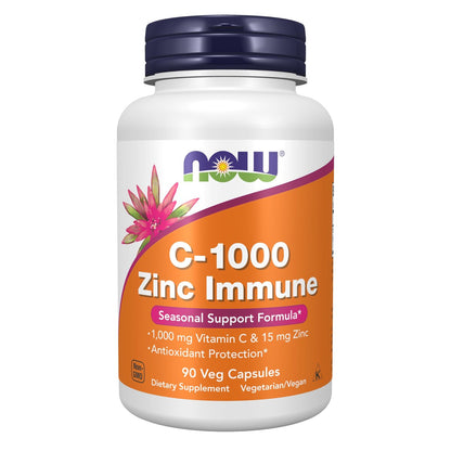 NOW Foods C-1000 & Zink Immun-Komplex, Saisonale Unterstützung, Antioxidans Schutz, 90 Vegane Kapseln