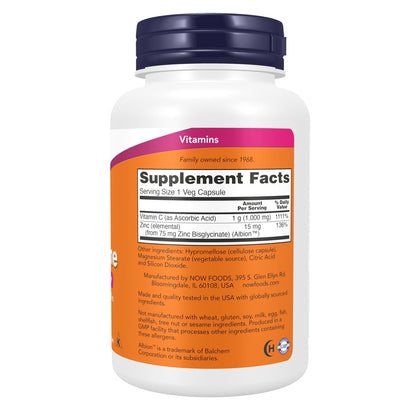 NOW Foods C-1000 & Zink Immun-Komplex, Saisonale Unterstützung, Antioxidans Schutz, 90 Vegane Kapseln