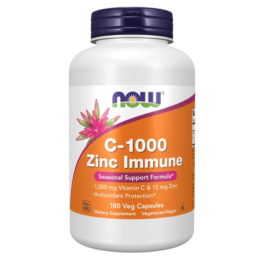 NOW Foods Nahrungsergänzungsmittel, C-1000 & Zink Immun, Saisonale Unterstützungsformel*, Antioxidantien-Schutz*, 180 vegane Kapseln