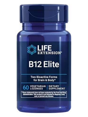 Life Extension B12 Elite – 60 Lutschtabletten mit Adenosylcobalamin und Methylcobalamin für Gehirngesundheit und Dopaminproduktion, Nicht-GVO, Glutenfrei, Vegetarisch