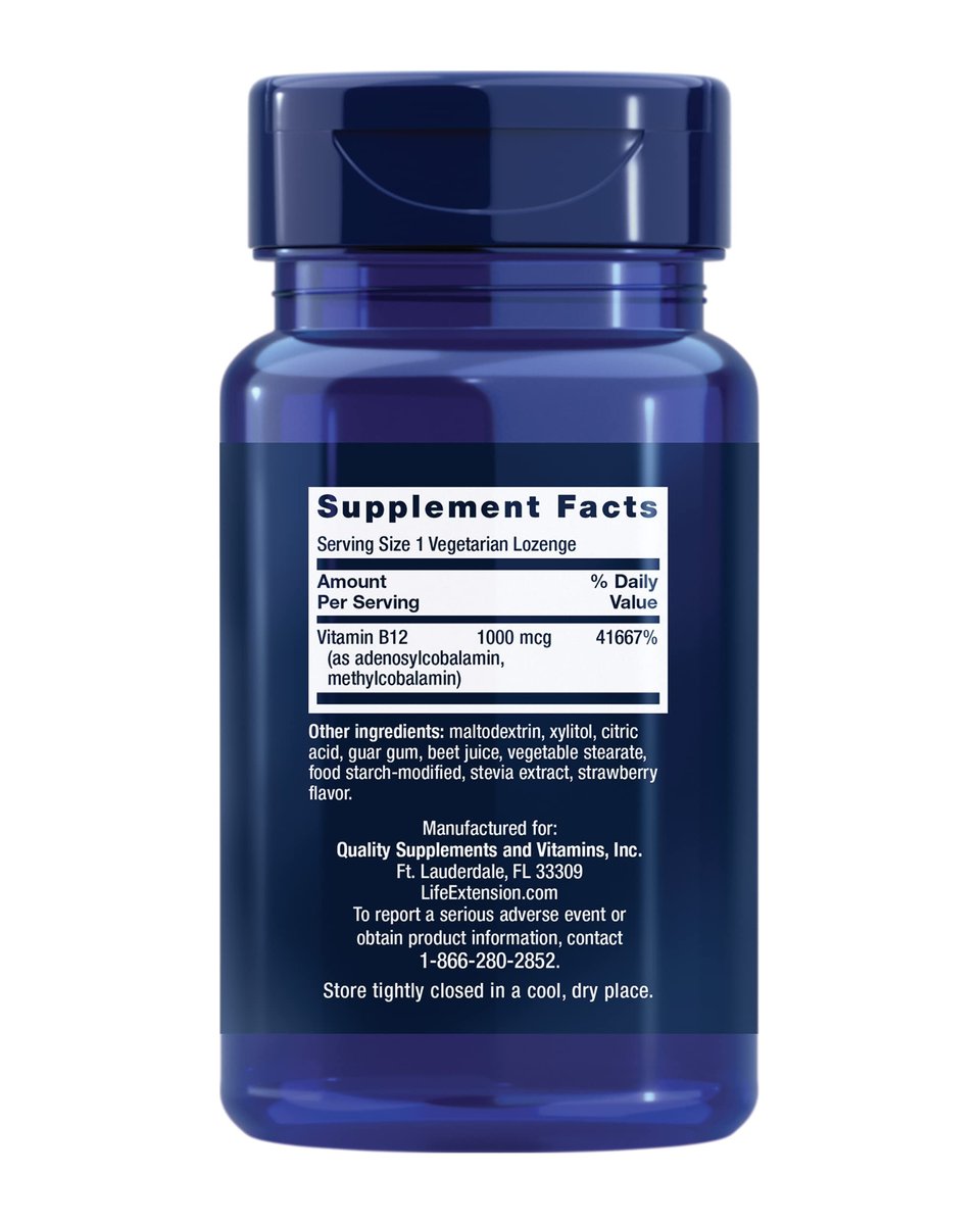 Life Extension B12 Elite – 60 Lutschtabletten mit Adenosylcobalamin und Methylcobalamin für Gehirngesundheit und Dopaminproduktion, Nicht-GVO, Glutenfrei, Vegetarisch