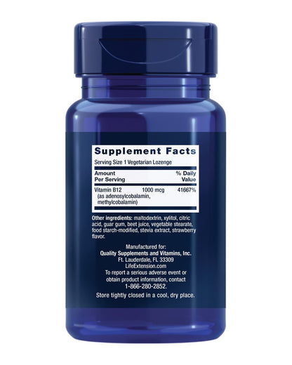 Life Extension B12 Elite – 60 Lutschtabletten mit Adenosylcobalamin und Methylcobalamin für Gehirngesundheit und Dopaminproduktion, Nicht-GVO, Glutenfrei, Vegetarisch
