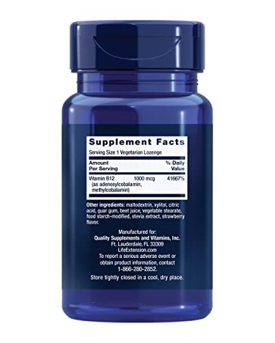 Life Extension B12 Elite – 60 Lutschtabletten mit Adenosylcobalamin und Methylcobalamin für Gehirngesundheit und Dopaminproduktion, Nicht-GVO, Glutenfrei, Vegetarisch