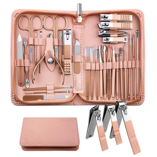 WOAMA Maniküre-Set Pediküre-Set - 30-teiliges Nagelpflegeset aus Edelstahl für Frauen - Rosa