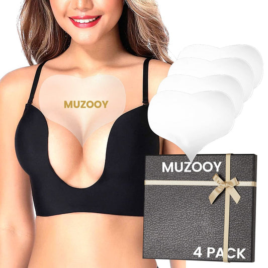 Muzooy 4er-Pack Brust-Faltenpads, Anti-Falten-Silikon-Brustpflaster, wiederverwendbar und 100% medizinisches Dekolleté-Anti-Falten-Pflaster, Übernacht-Faltenentferner-Behandlung während des Schlafens