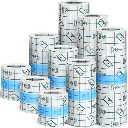 Nuanchu 9 Rollen Tattoo-Nachsorge-Bandage, wasserdicht, transparent, dehnbar, Klebeband, Tattoo-Folie zum Schwimmen, 3 Größen (2 Zoll, 4 Zoll, 6 Zoll breit)