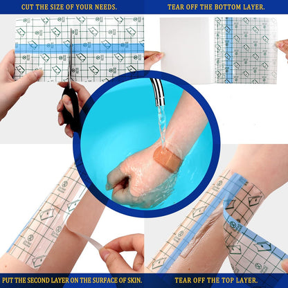 Nuanchu 9 Rollen Tattoo-Nachsorge-Bandage, wasserdicht, transparent, dehnbar, Klebeband, Tattoo-Folie zum Schwimmen, 3 Größen (2 Zoll, 4 Zoll, 6 Zoll breit)
