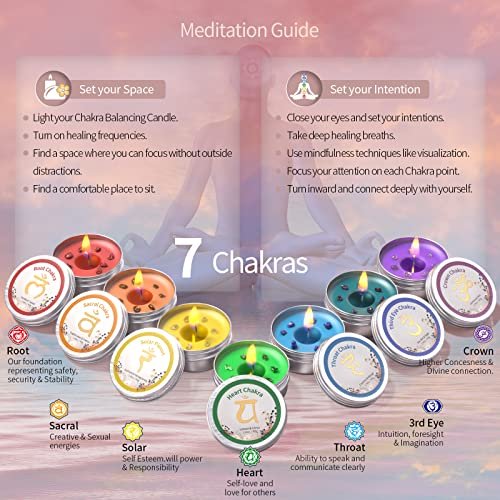 Inspireyes Chakra Kerzen Set mit 7 Kristall-Duftkerzen – Meditation, spirituelle Heilung, positive Energie, Yoga, Reinigung, Manifestation, Entspannung