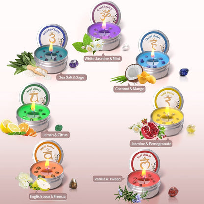 Inspireyes Chakra Kerzen Set mit 7 Kristall-Duftkerzen – Meditation, spirituelle Heilung, positive Energie, Yoga, Reinigung, Manifestation, Entspannung