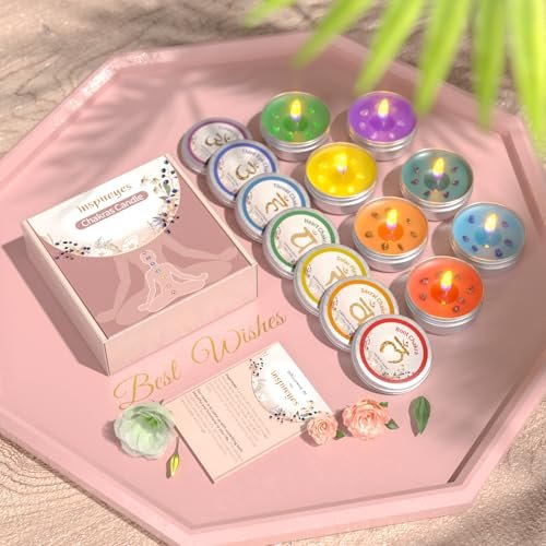 Inspireyes Chakra Kerzen Set mit 7 Kristall-Duftkerzen – Meditation, spirituelle Heilung, positive Energie, Yoga, Reinigung, Manifestation, Entspannung