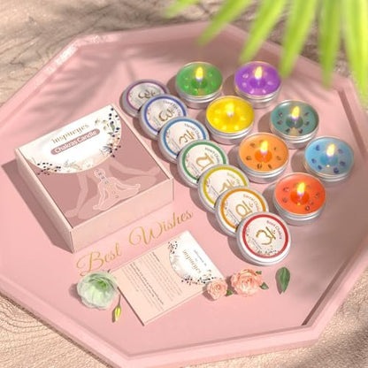Inspireyes Chakra Kerzen Set mit 7 Kristall-Duftkerzen – Meditation, spirituelle Heilung, positive Energie, Yoga, Reinigung, Manifestation, Entspannung