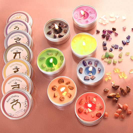 Inspireyes Chakra Kerzen Set mit 7 Kristall-Duftkerzen – Meditation, spirituelle Heilung, positive Energie, Yoga, Reinigung, Manifestation, Entspannung