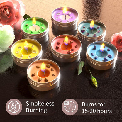 Inspireyes Chakra Kerzen Set mit 7 Kristall-Duftkerzen – Meditation, spirituelle Heilung, positive Energie, Yoga, Reinigung, Manifestation, Entspannung
