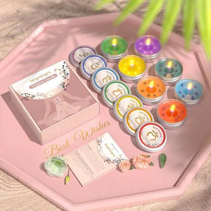Inspireyes Chakra Kerzen Set mit 7 Kristall-Duftkerzen – Meditation, spirituelle Heilung, positive Energie, Yoga, Reinigung, Manifestation, Entspannung