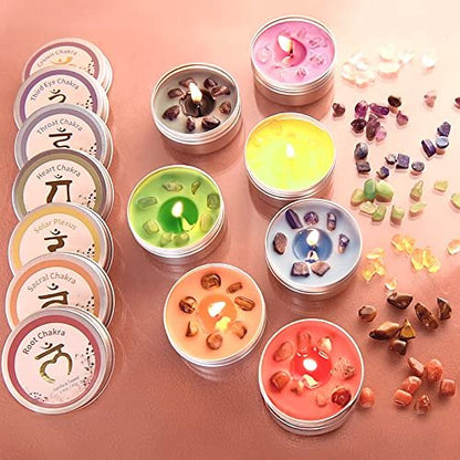Inspireyes Chakra Kerzen Set mit 7 Kristall-Duftkerzen – Meditation, spirituelle Heilung, positive Energie, Yoga, Reinigung, Manifestation, Entspannung