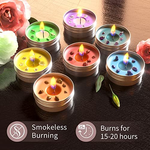 Inspireyes Chakra Kerzen Set mit 7 Kristall-Duftkerzen – Meditation, spirituelle Heilung, positive Energie, Yoga, Reinigung, Manifestation, Entspannung
