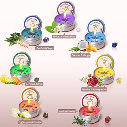 Inspireyes Chakra Kerzen Set mit 7 Kristall-Duftkerzen – Meditation, spirituelle Heilung, positive Energie, Yoga, Reinigung, Manifestation, Entspannung