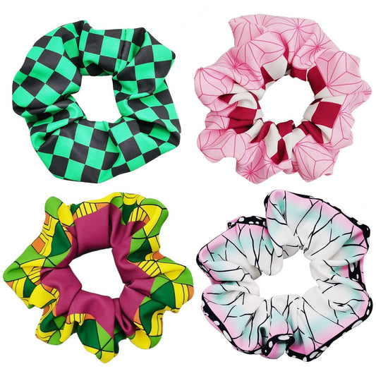4er-Pack Anime Haar-Scrunches Haargummis für Erwachsene, Elastische Ponytail-Halter Armband Kostüme, Cosplay Haaraccessoires