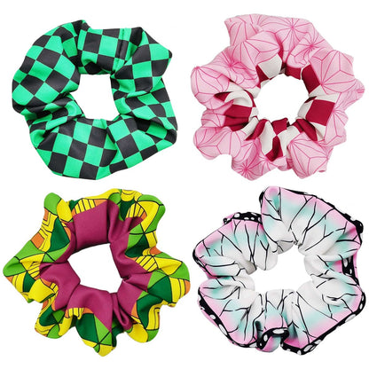 4er-Pack Anime Haar-Scrunches Haargummis für Erwachsene, Elastische Ponytail-Halter Armband Kostüme, Cosplay Haaraccessoires