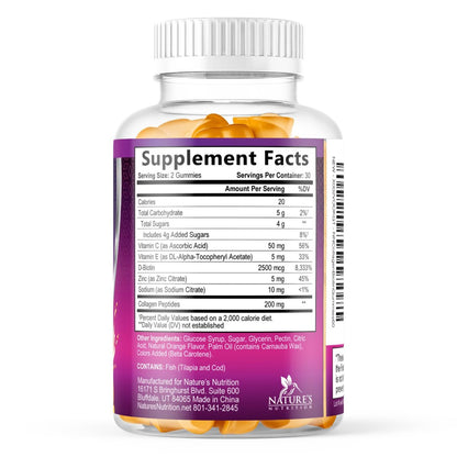 Collagen Gummies mit 2500 mcg Biotin – Kollagen Komplex mit hydrolysierten Peptiden Typ I & III, Zink & Vitamin C – Haut-, Haar- & Nagelsupport für Frauen & Männer – 60 Gummibärchen