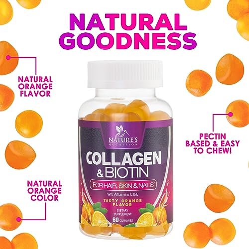 Collagen Gummies mit 2500 mcg Biotin – Kollagen Komplex mit hydrolysierten Peptiden Typ I & III, Zink & Vitamin C – Haut-, Haar- & Nagelsupport für Frauen & Männer – 60 Gummibärchen
