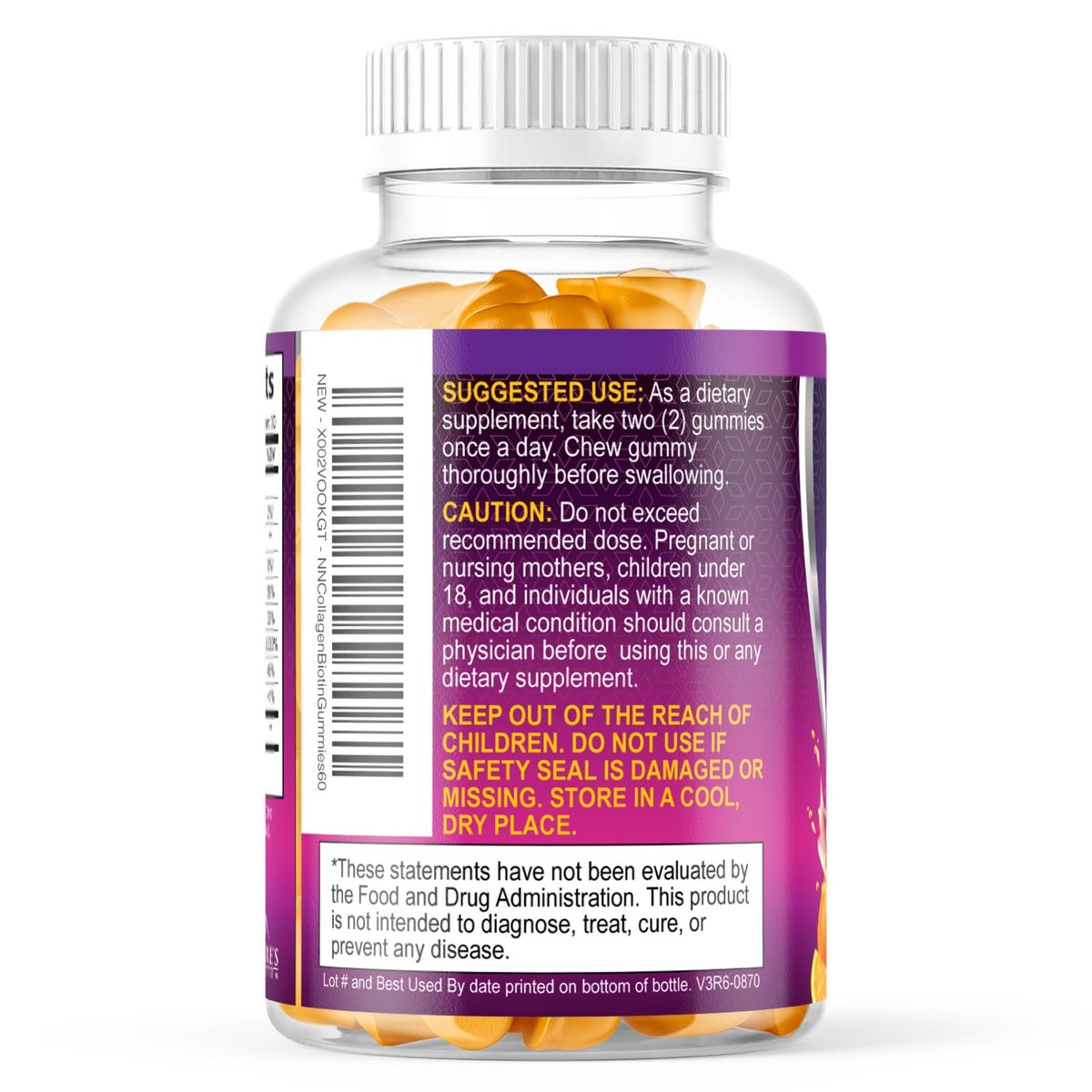 Collagen Gummies mit 2500 mcg Biotin – Kollagen Komplex mit hydrolysierten Peptiden Typ I & III, Zink & Vitamin C – Haut-, Haar- & Nagelsupport für Frauen & Männer – 60 Gummibärchen