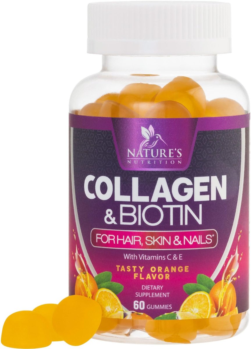 Collagen Gummies mit 2500 mcg Biotin – Kollagen Komplex mit hydrolysierten Peptiden Typ I & III, Zink & Vitamin C – Haut-, Haar- & Nagelsupport für Frauen & Männer – 60 Gummibärchen