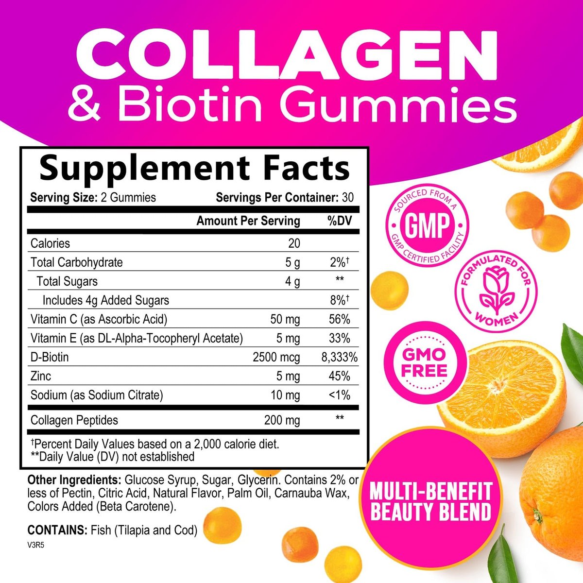 Collagen Gummies mit 2500 mcg Biotin – Kollagen Komplex mit hydrolysierten Peptiden Typ I & III, Zink & Vitamin C – Haut-, Haar- & Nagelsupport für Frauen & Männer – 60 Gummibärchen