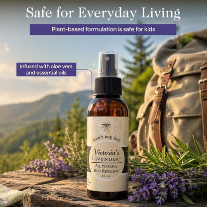 Victoria's Lavender Don’t Bug Me Insektenspray - Natürlicher Insektenschutz für Kinder - Ideal für den Innen- und Außenbereich - DEET-frei mit ätherischen Ölen, Aloe Vera & Eukalyptus - Hergestellt in den USA – 118 ml