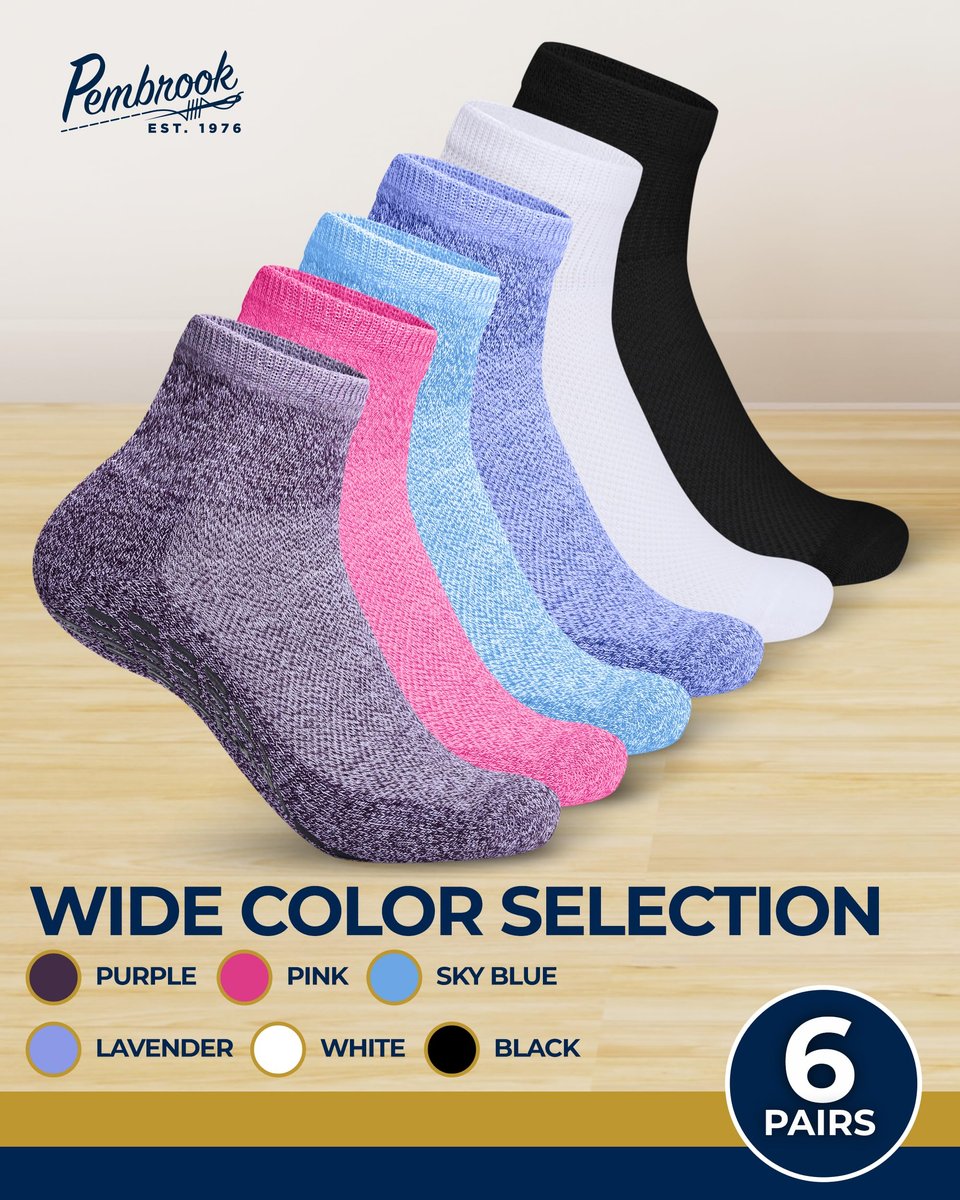 Pembrook Diabetische Socken für Damen & Herren mit Griffen | 6 Paar Quarter-Länge Weite Nicht Bindende Diabetikersocken für Herren Rutschfest | Ödeme, Neuropathie für Frauen & Männer