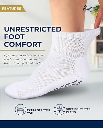 Pembrook Diabetische Socken für Damen & Herren mit Griffen | 6 Paar Quarter-Länge Weite Nicht Bindende Diabetikersocken für Herren Rutschfest | Ödeme, Neuropathie für Frauen & Männer