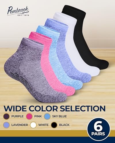 Pembrook Diabetische Socken für Damen & Herren mit Griffen | 6 Paar Quarter-Länge Weite Nicht Bindende Diabetikersocken für Herren Rutschfest | Ödeme, Neuropathie für Frauen & Männer