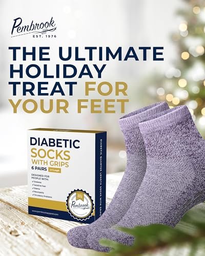 Pembrook Diabetische Socken für Damen und Herren mit Griffen | 6 Paar Quarter-Length, breite, nicht einschnürende Diabetikersocken mit Anti-Rutsch-Sohle | für Ödeme, Neuropathie