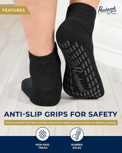 Pembrook Diabetische Socken für Damen & Herren mit Griffen | 6 Paar Quarter-Länge Weite Nicht Bindende Diabetikersocken für Herren Rutschfest | Ödeme, Neuropathie für Frauen & Männer