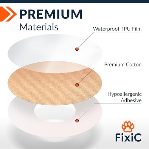 Fixic Freestyle Klebepflaster 25 Stück – Kompatibel mit Libre 1, 2, 3 & Plus – Enlite – Guardian – Kein Kleber in der Mitte – Vorgestanzte Rückseite – Langzeitfixierung für Ihren Sensor! (2-Lagen Tan)
