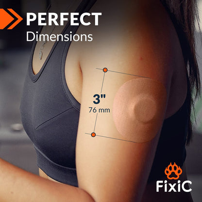 Fixic Freestyle Klebepflaster 25 Stück – Kompatibel mit Libre 1, 2, 3 & Plus – Enlite – Guardian – Kein Kleber in der Mitte – Vorgestanzte Rückseite – Langzeitfixierung für Ihren Sensor! (2-Lagen Tan)