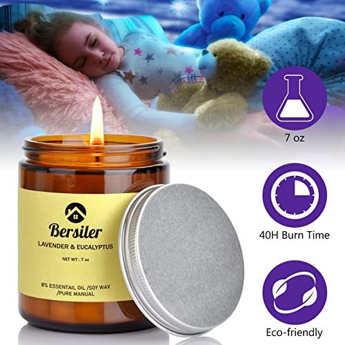 Bersiler Aromatherapie-Kerzen, Duftkerzen, 7OZ Lavendel-Eukalyptus-Kerzen gegen Stress und zur Entspannung für Zuhause & Schlafzimmer, Geschenk für Frauen, Geburtstag, Weihnachten, Sojawachs-Kerze