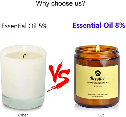 Bersiler Aromatherapie-Kerzen, Duftkerzen, 7OZ Lavendel-Eukalyptus-Kerzen gegen Stress und zur Entspannung für Zuhause & Schlafzimmer, Geschenk für Frauen, Geburtstag, Weihnachten, Sojawachs-Kerze