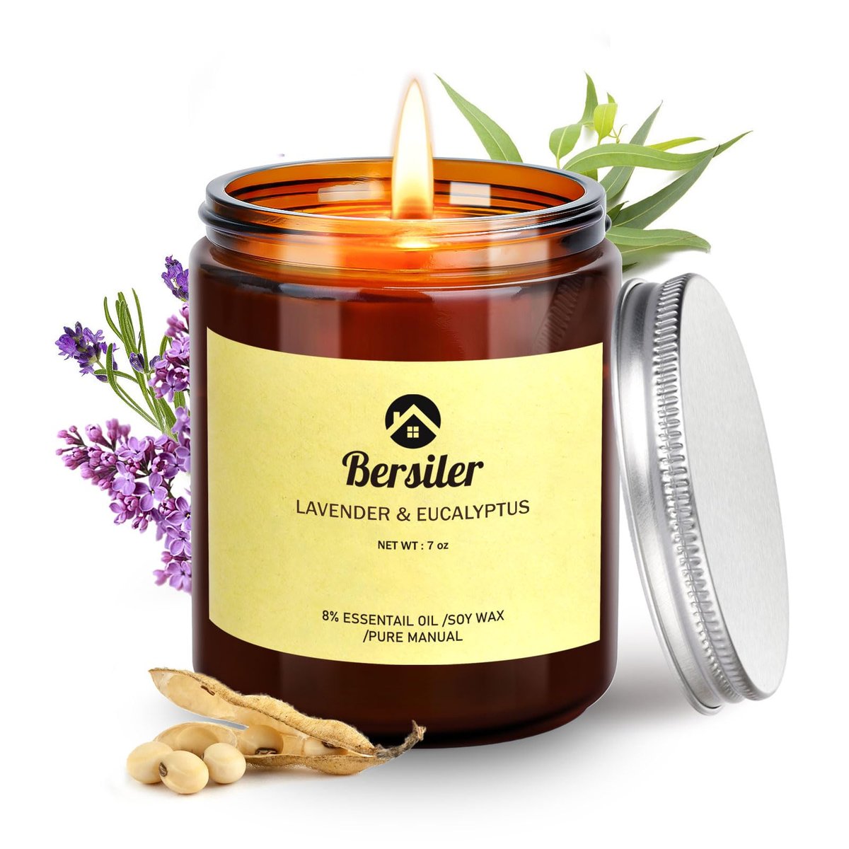 Bersiler Aromatherapie-Kerzen, Duftkerzen, 7OZ Lavendel-Eukalyptus-Kerzen gegen Stress und zur Entspannung für Zuhause & Schlafzimmer, Geschenk für Frauen, Geburtstag, Weihnachten, Sojawachs-Kerze
