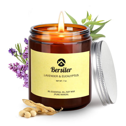 Bersiler Aromatherapie-Kerzen, Duftkerzen, 7OZ Lavendel-Eukalyptus-Kerzen gegen Stress und zur Entspannung für Zuhause & Schlafzimmer, Geschenk für Frauen, Geburtstag, Weihnachten, Sojawachs-Kerze
