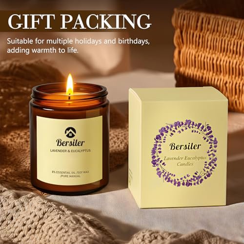 Bersiler Aromatherapie-Kerzen, Duftkerzen, 7OZ Lavendel-Eukalyptus-Kerzen gegen Stress und zur Entspannung für Zuhause & Schlafzimmer, Geschenk für Frauen, Geburtstag, Weihnachten, Sojawachs-Kerze