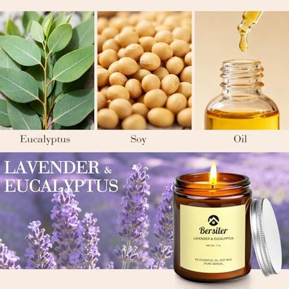 Bersiler Aromatherapie-Kerzen, Duftkerzen, 7OZ Lavendel-Eukalyptus-Kerzen gegen Stress und zur Entspannung für Zuhause & Schlafzimmer, Geschenk für Frauen, Geburtstag, Weihnachten, Sojawachs-Kerze