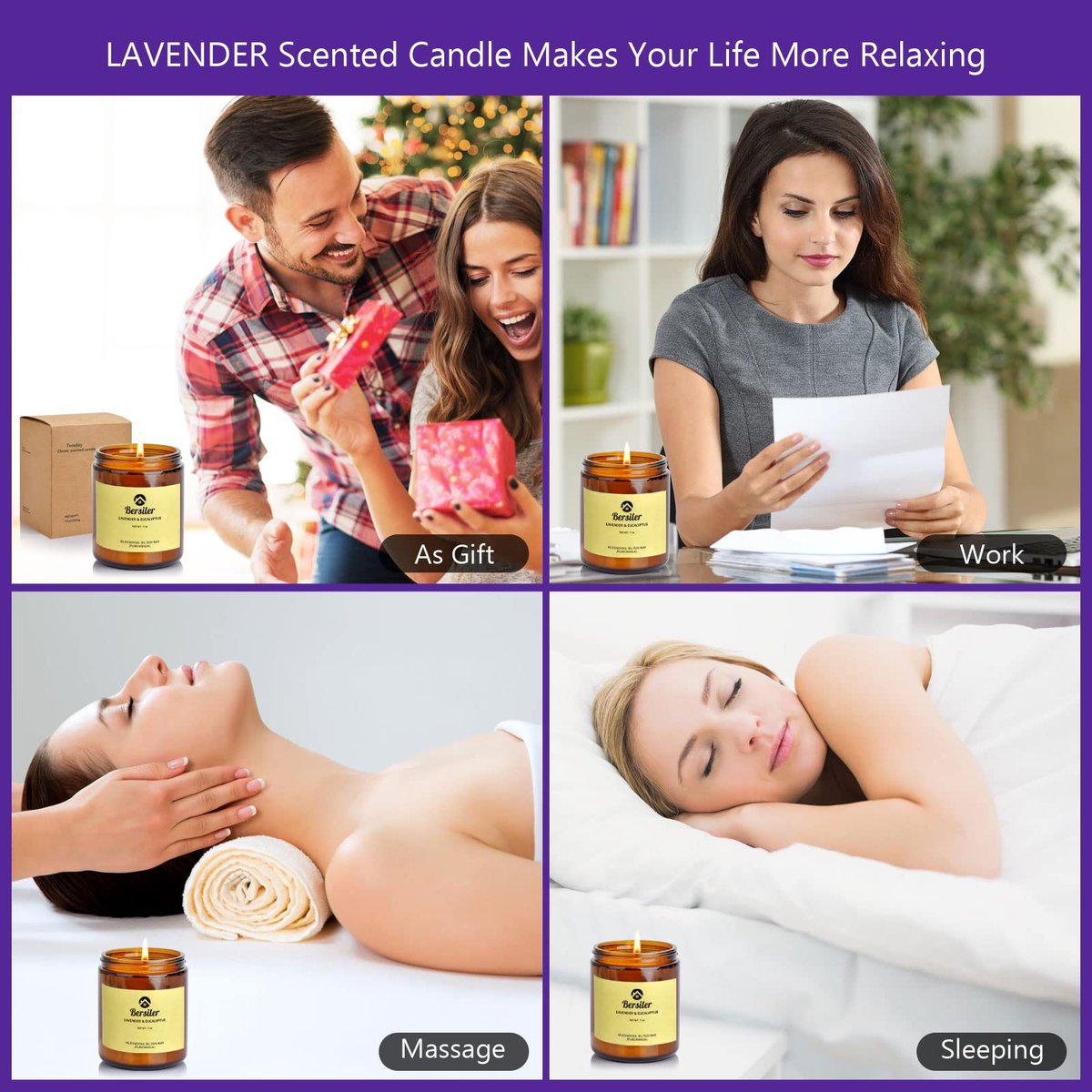 Bersiler Aromatherapie-Kerzen, Duftkerzen, 7OZ Lavendel-Eukalyptus-Kerzen gegen Stress und zur Entspannung für Zuhause & Schlafzimmer, Geschenk für Frauen, Geburtstag, Weihnachten, Sojawachs-Kerze